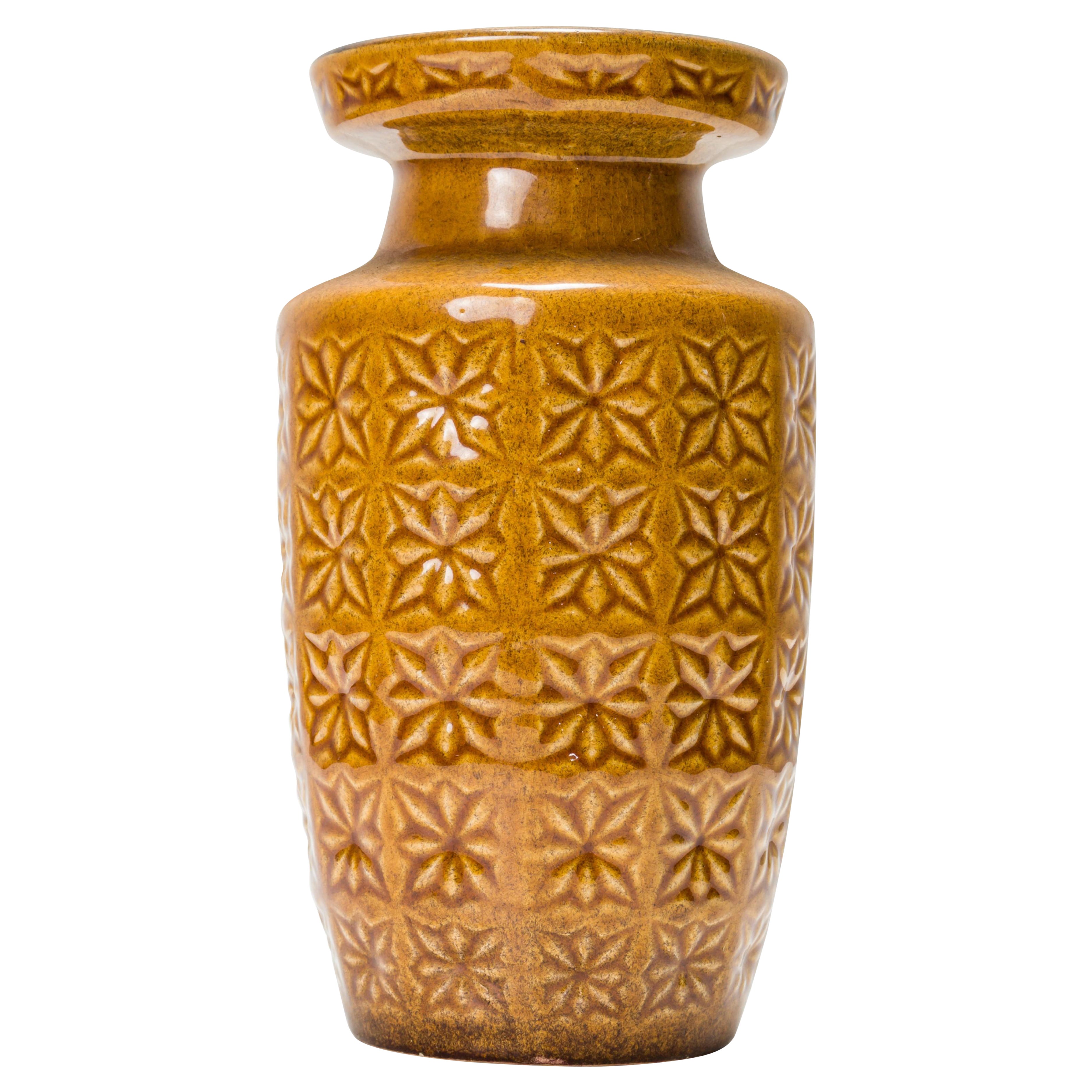 Scheurich West German Mid-Century Incised Floral 
Prisma
 Design Glazed Vase For Sale