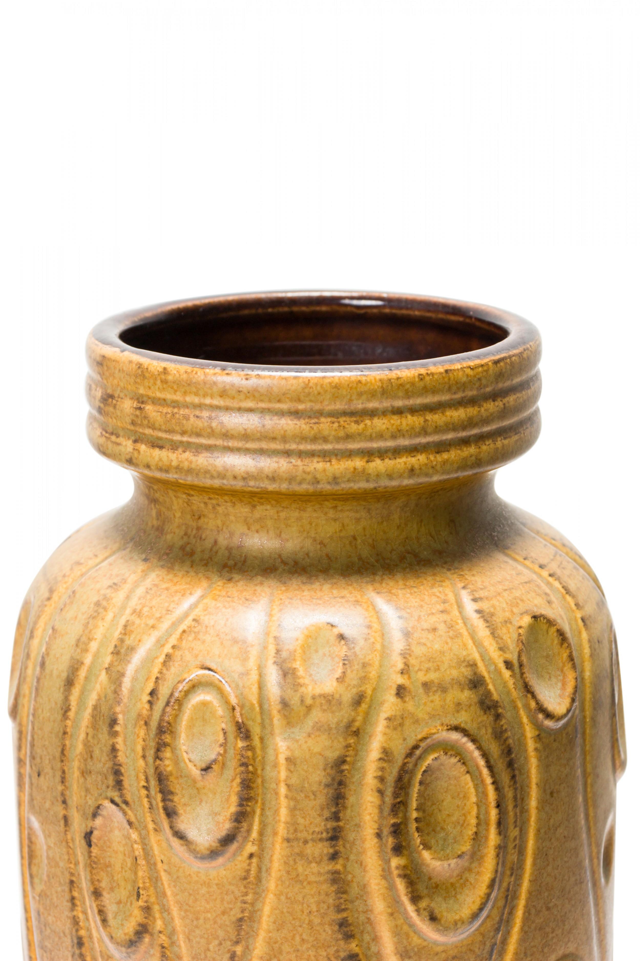 West German Mid-Century cylcindrical ceramic vase with a vertical incised 