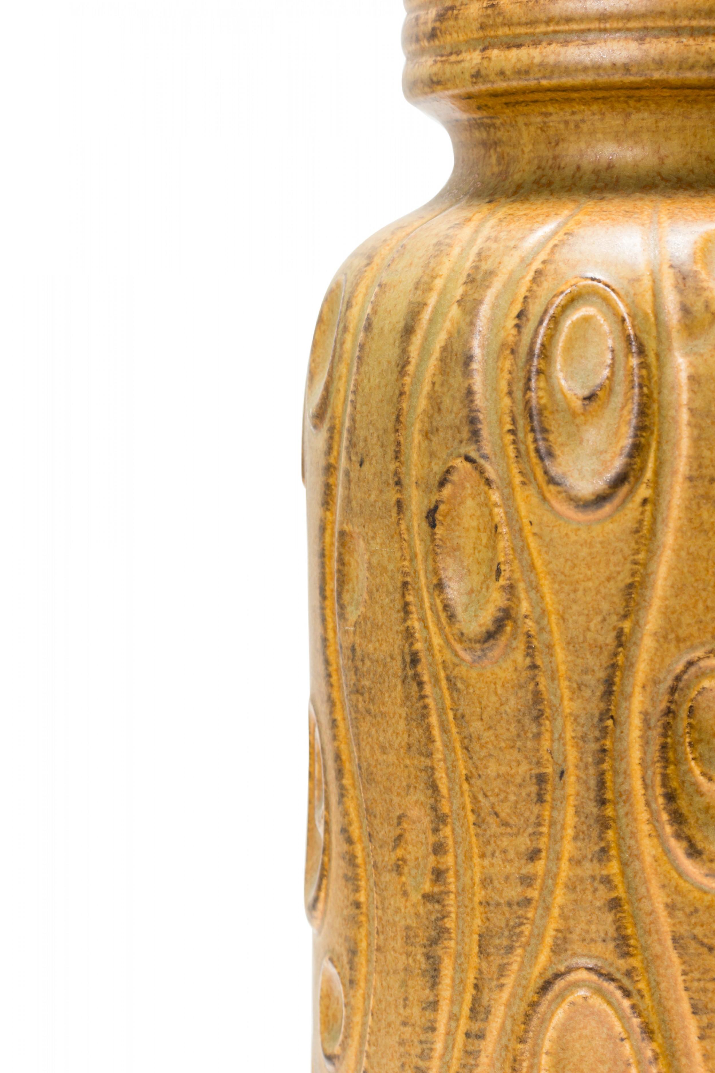 Mid-Century Modern Scheurich West German Mid-Century Incised Gold Ceramic Vase For Sale