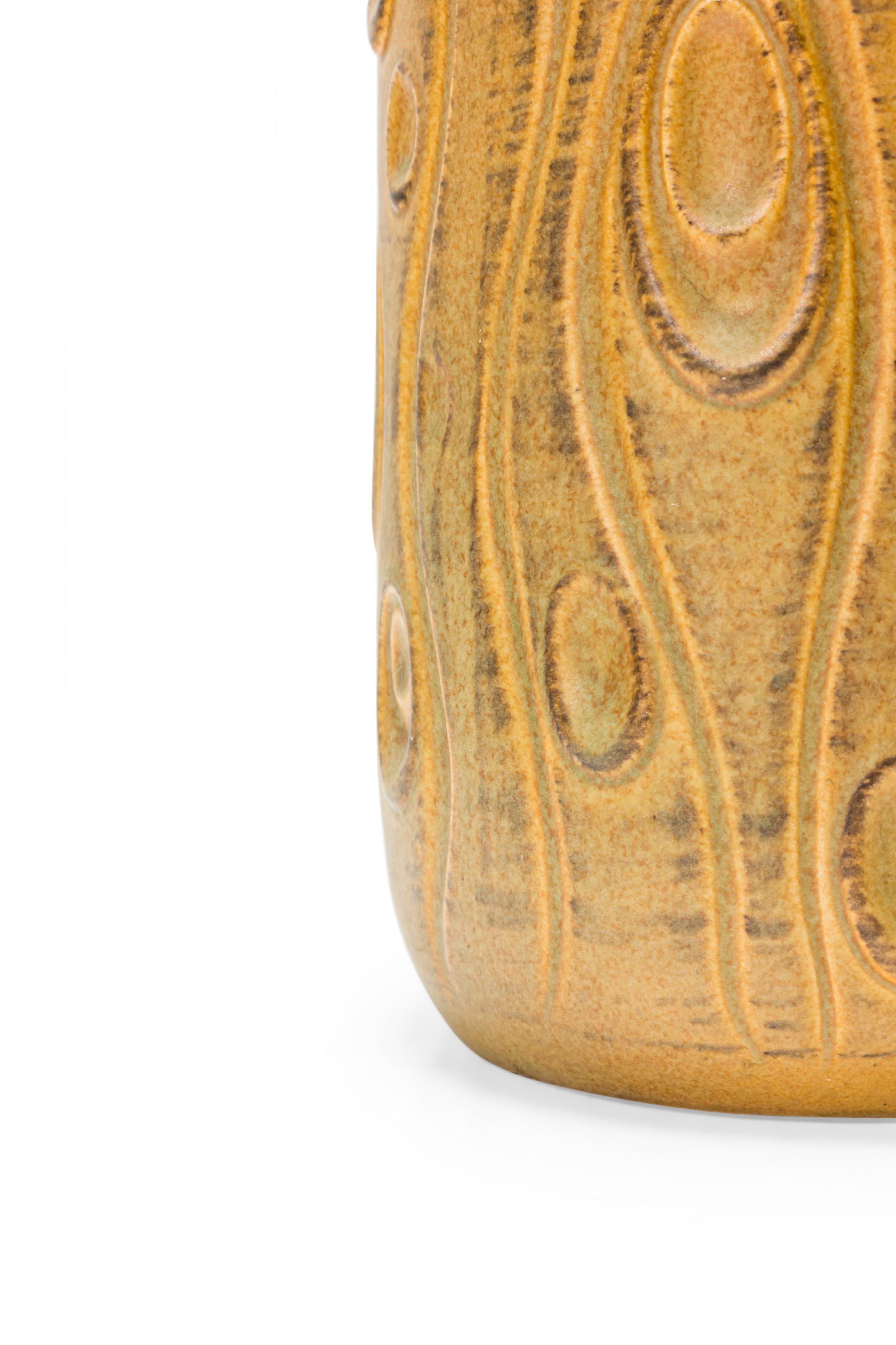 Scheurich West German Mid-Century Incised Gold Ceramic Vase In Good Condition For Sale In New York, NY