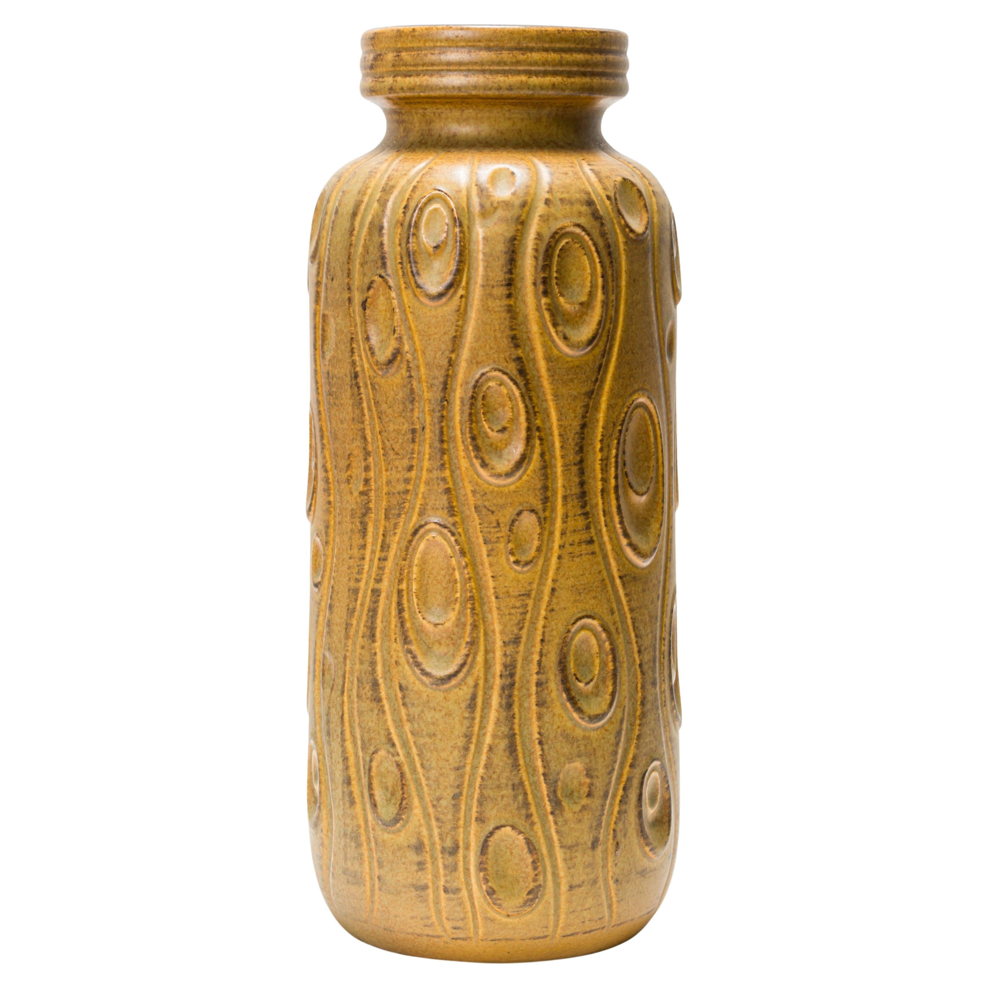 Scheurich West German Mid-Century Incised Gold Ceramic Vase For Sale