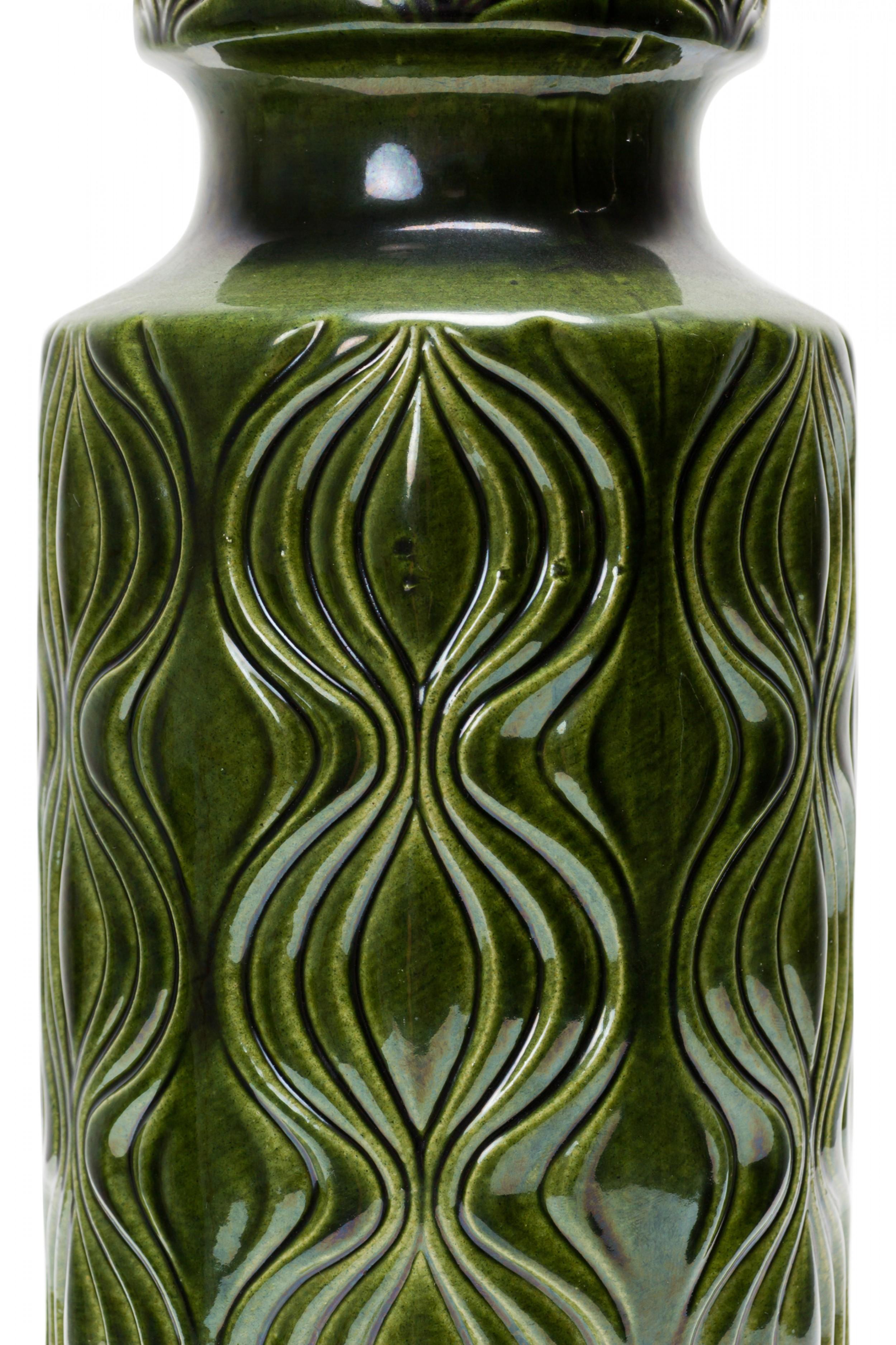 Mid-Century Modern Scheurich West German Mid-Century Incised Green Vase