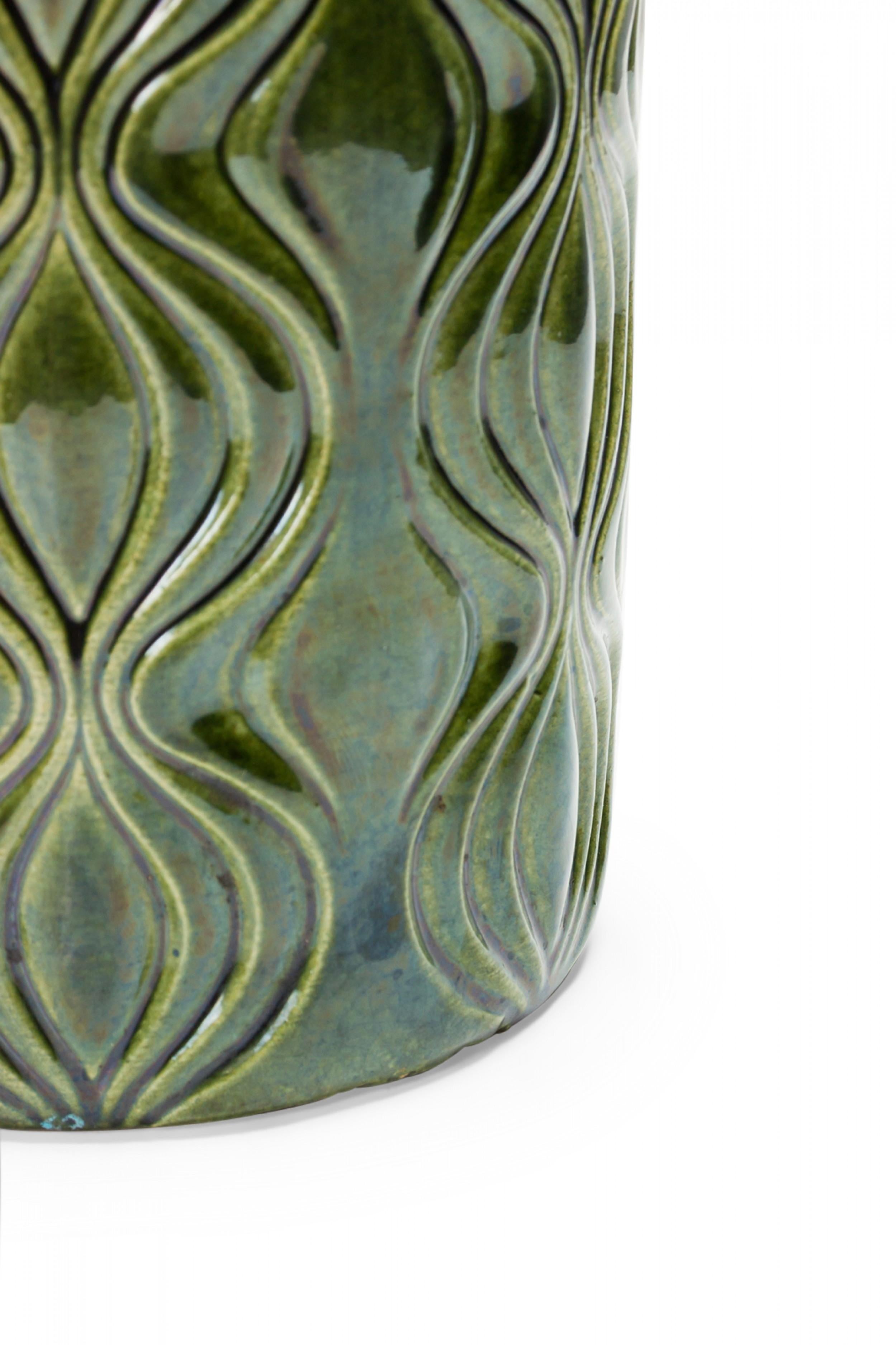 Scheurich West German Mid-Century Incised Green Vase In Good Condition In New York, NY