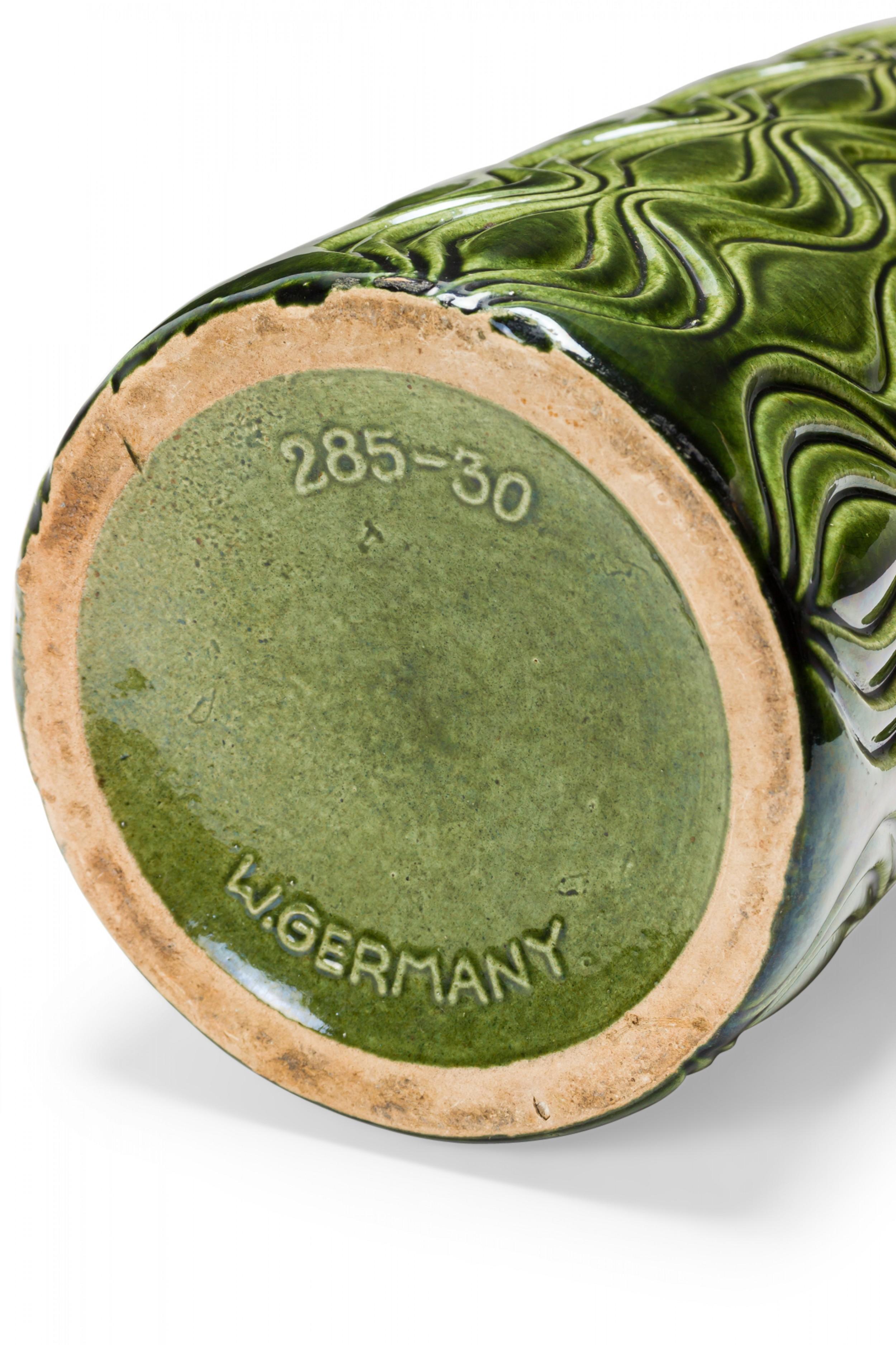 20th Century Scheurich West German Mid-Century Incised Green Vase