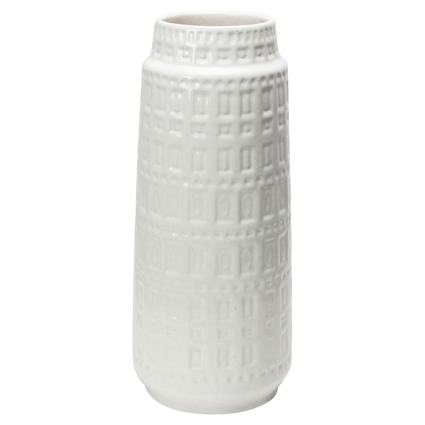 Scheurich West German Rectangular Incised 
Inka
 Patterned Glazed Ceramic Vase For Sale