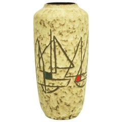 Scheurich West Germany Earthen Pottery Vase With Sail Boats