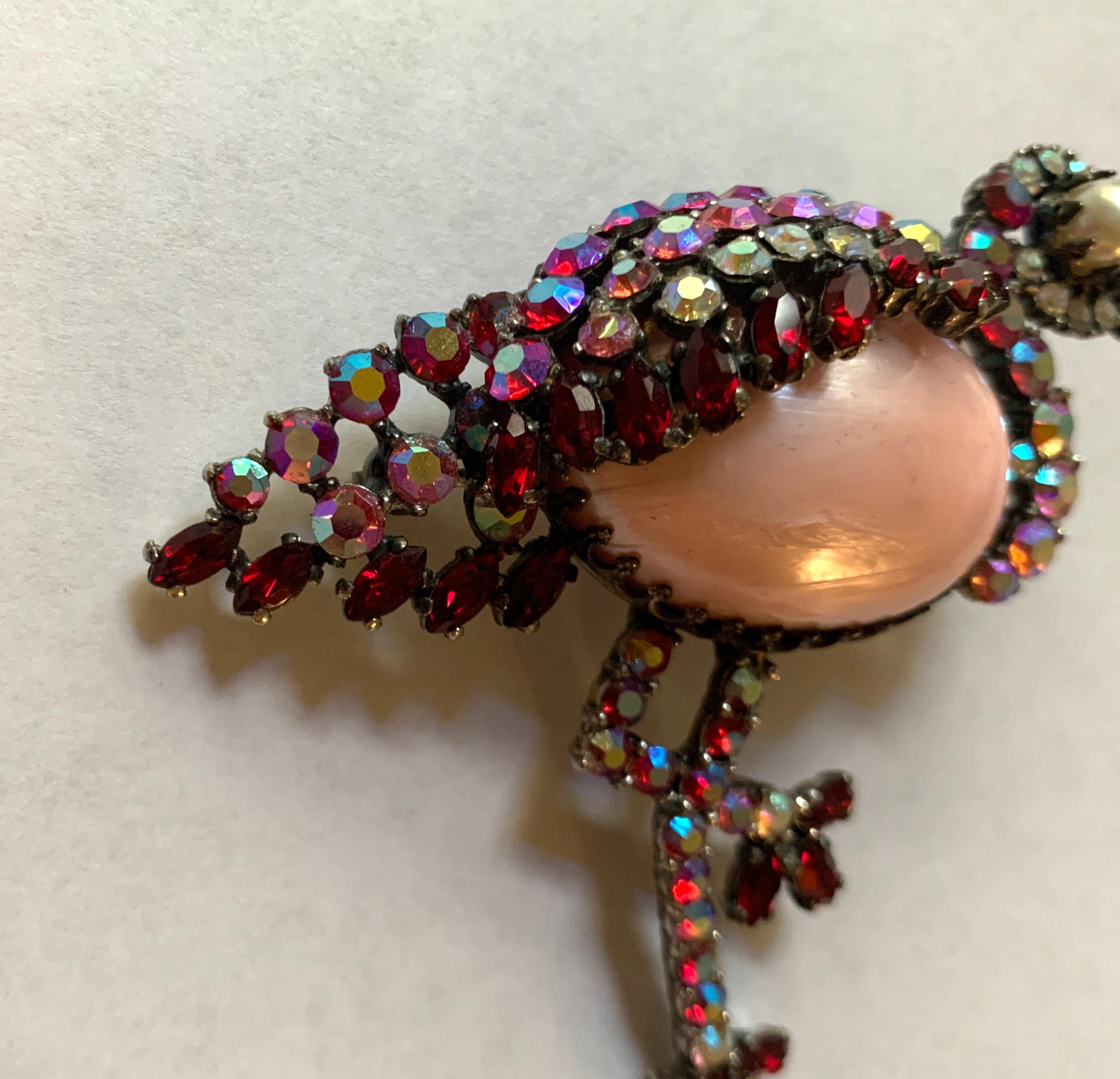 Schiaparell Pink Rhinestone Flamingo Pin Brooch Costume Jewelry 2