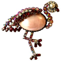 Schiaparell Pink Rhinestone Flamingo Pin Brooch Costume Jewelry