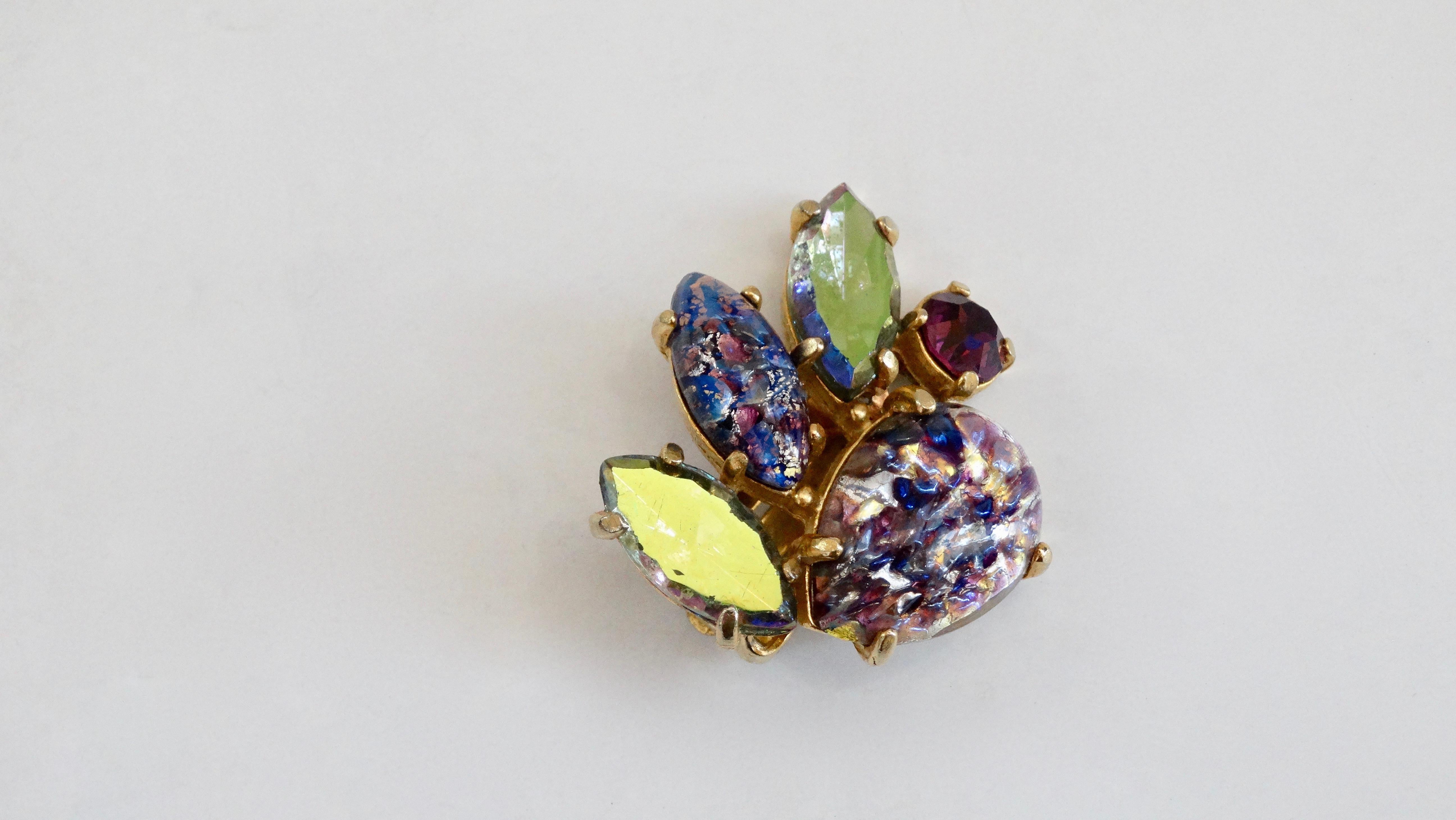 Schiaparelli 1950s Assorted Crystal Clip-On Earrings  In Good Condition For Sale In Scottsdale, AZ