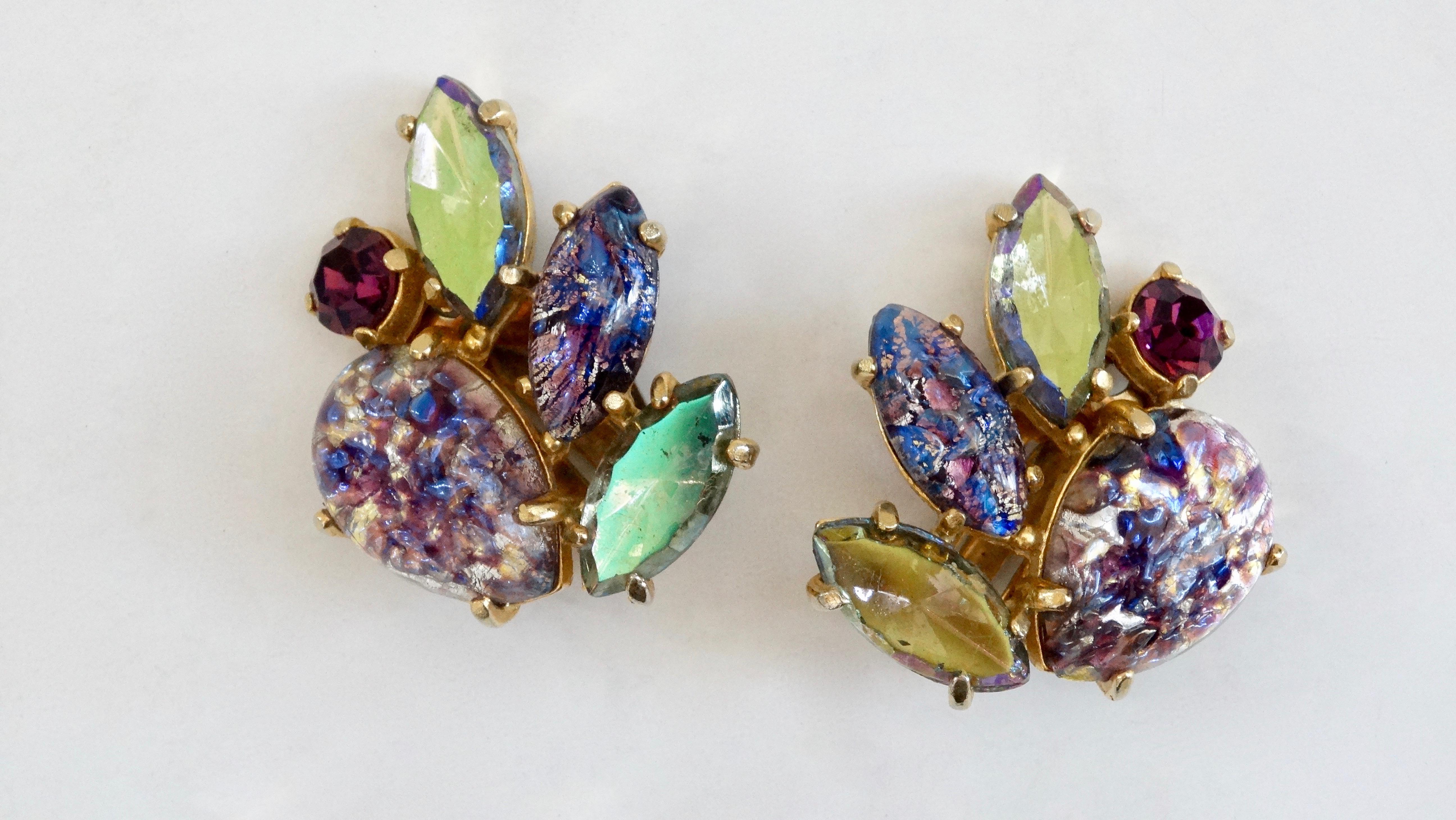 Women's or Men's Schiaparelli 1950s Assorted Crystal Clip-On Earrings  For Sale