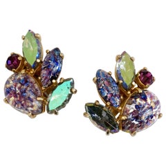 Schiaparelli 1950s Assorted Crystal Clip-On Earrings 