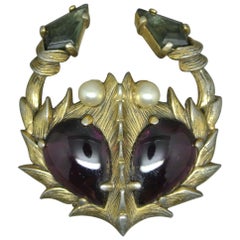Retro Schiaparelli 1950s Purple Black Glass Crab Brooch