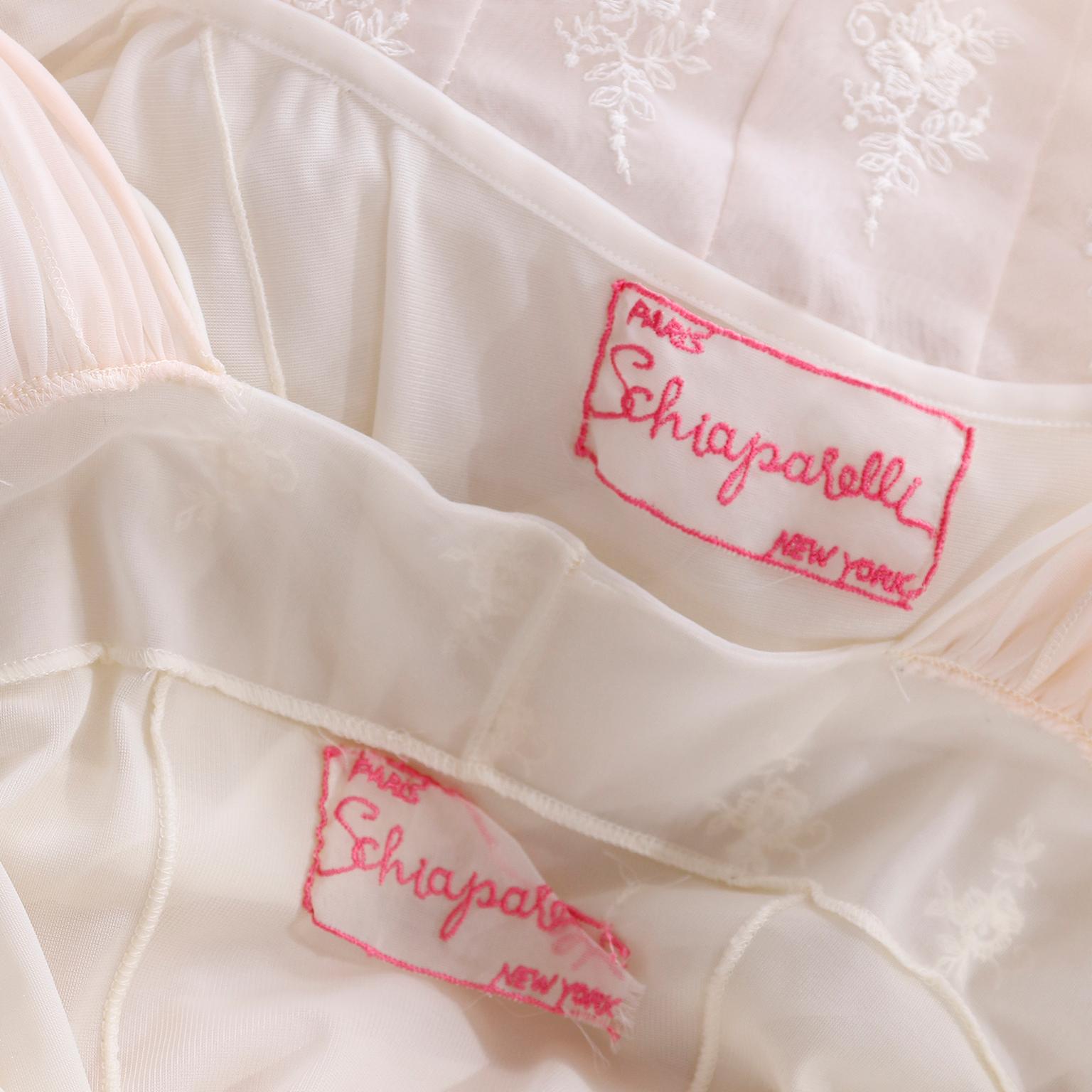 Schiaparelli 1950s Vintage Ivory & Pink Peignoir Robe & Nightgown w Eyelet Lace 7