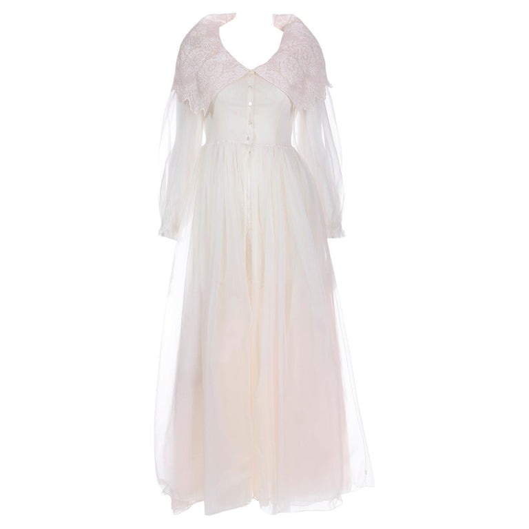 Ensemble Vintage Elsa Schiaparelli - Chemise De Nuit Et Peignoir Rose/crème - Taille XS