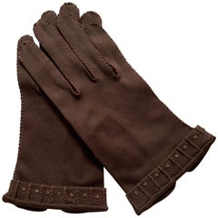 Schiaparelli 1960s Chocolate Brown Beaded Gloves