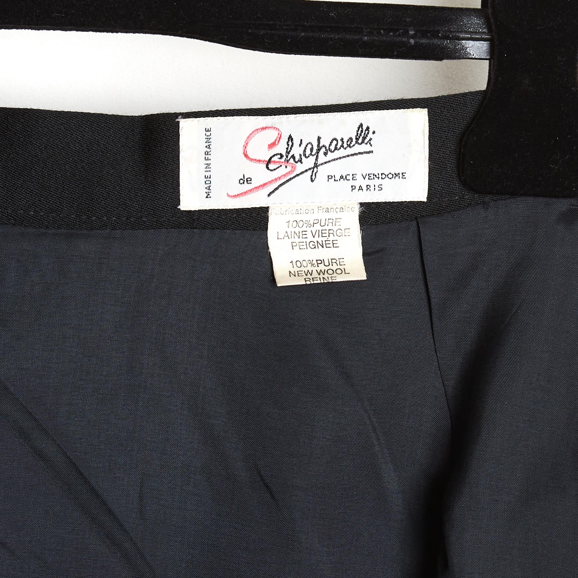 Schiaparelli 1990 Jupe Midi Plus FR36 Noir Laine Jupe Sculpturale UK8 US6 en vente 2