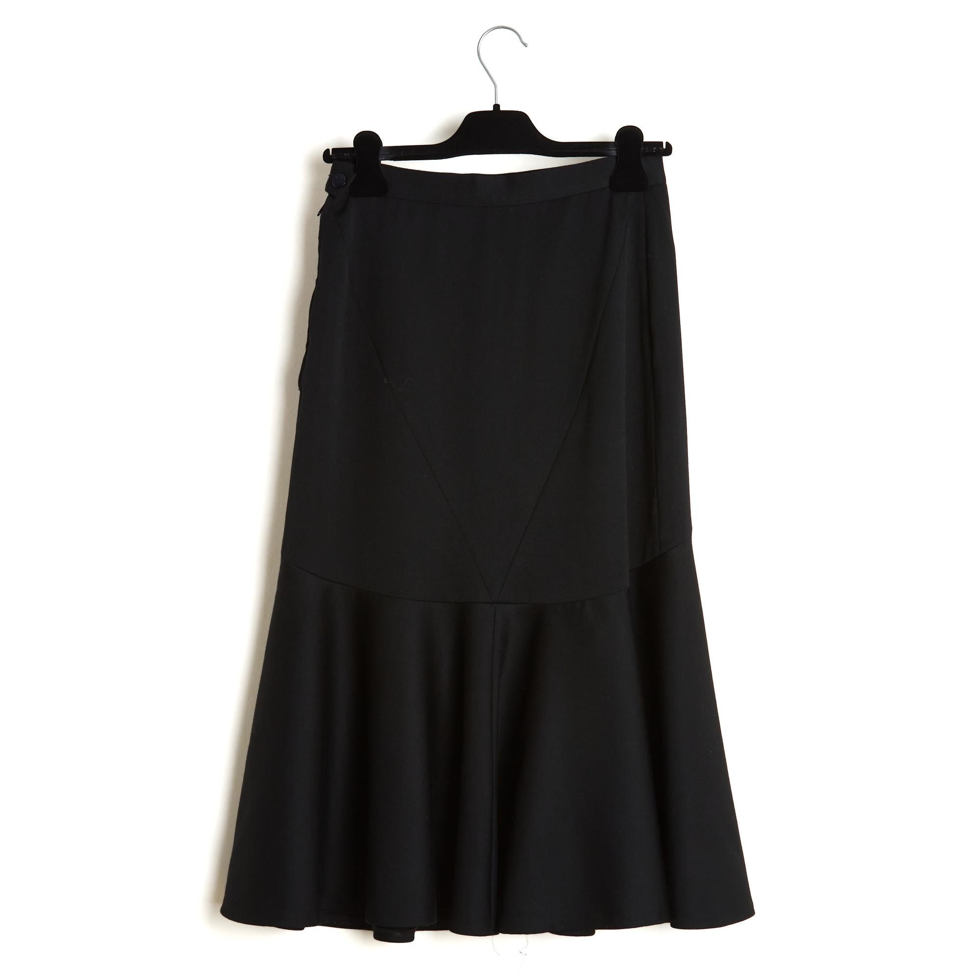 Schiaparelli 1990 Jupe Midi Plus FR36 Noir Laine Jupe Sculpturale UK8 US6 en vente 3
