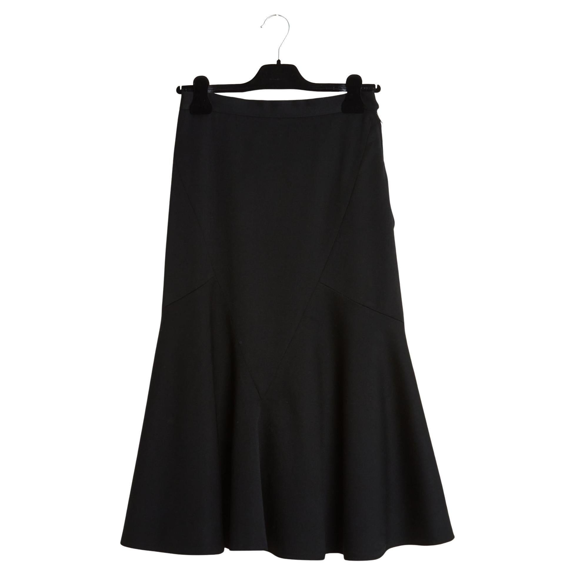 Schiaparelli 1990 Jupe Midi Plus FR36 Noir Laine Jupe Sculpturale UK8 US6 en vente