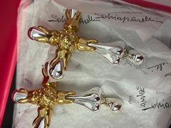 Schiaparelli 2 Tones Large Cross Earrings
