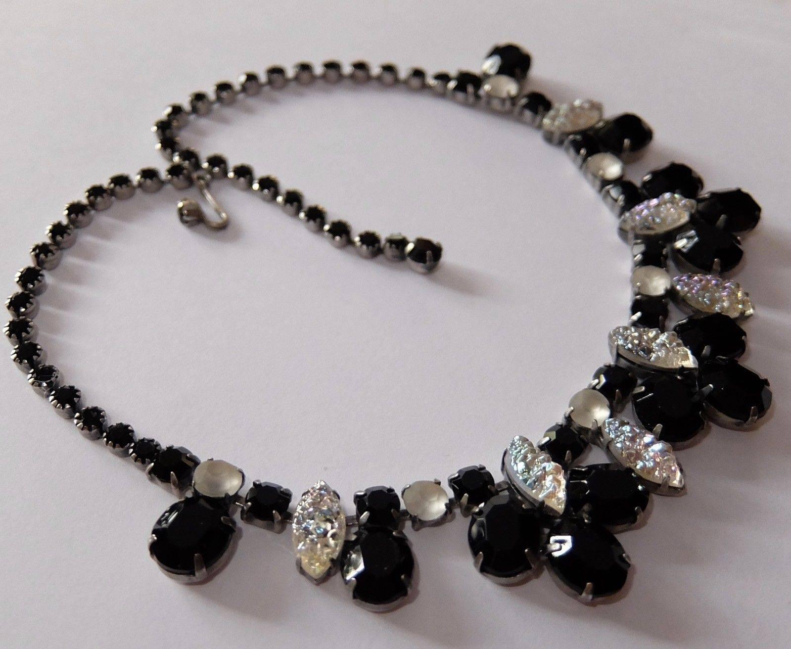 Women's Schiaparelli Black Crystal Faux Diamond Lava Rock Art Glass Statement Necklace