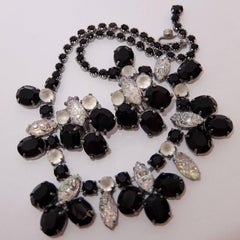 Schiaparelli Black Crystal Faux Diamond Lava Rock Art Glass Statement Necklace