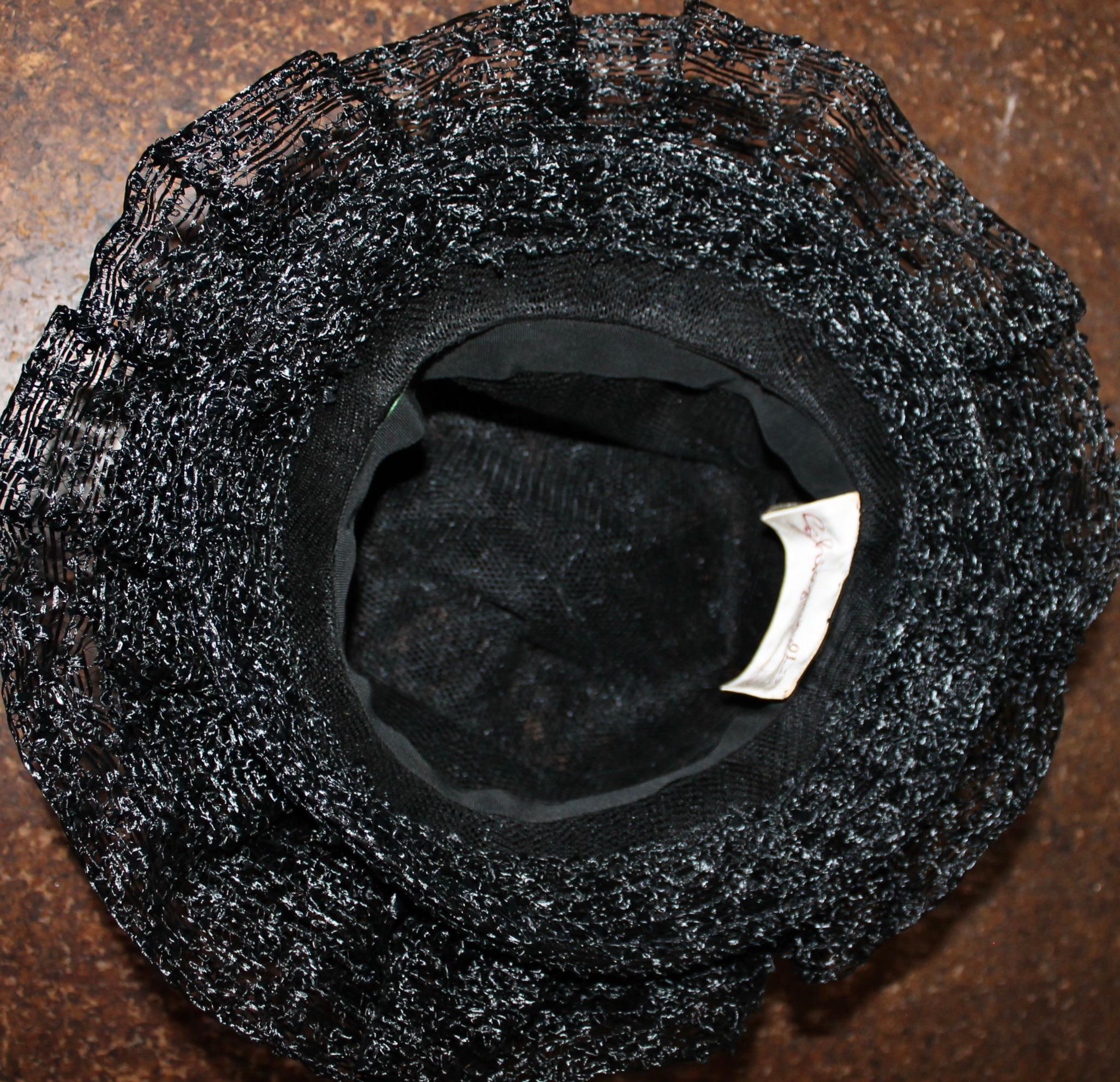 Schiaparelli Cappello Fedora Floppy in rafia nera con fiocco in vendita 6