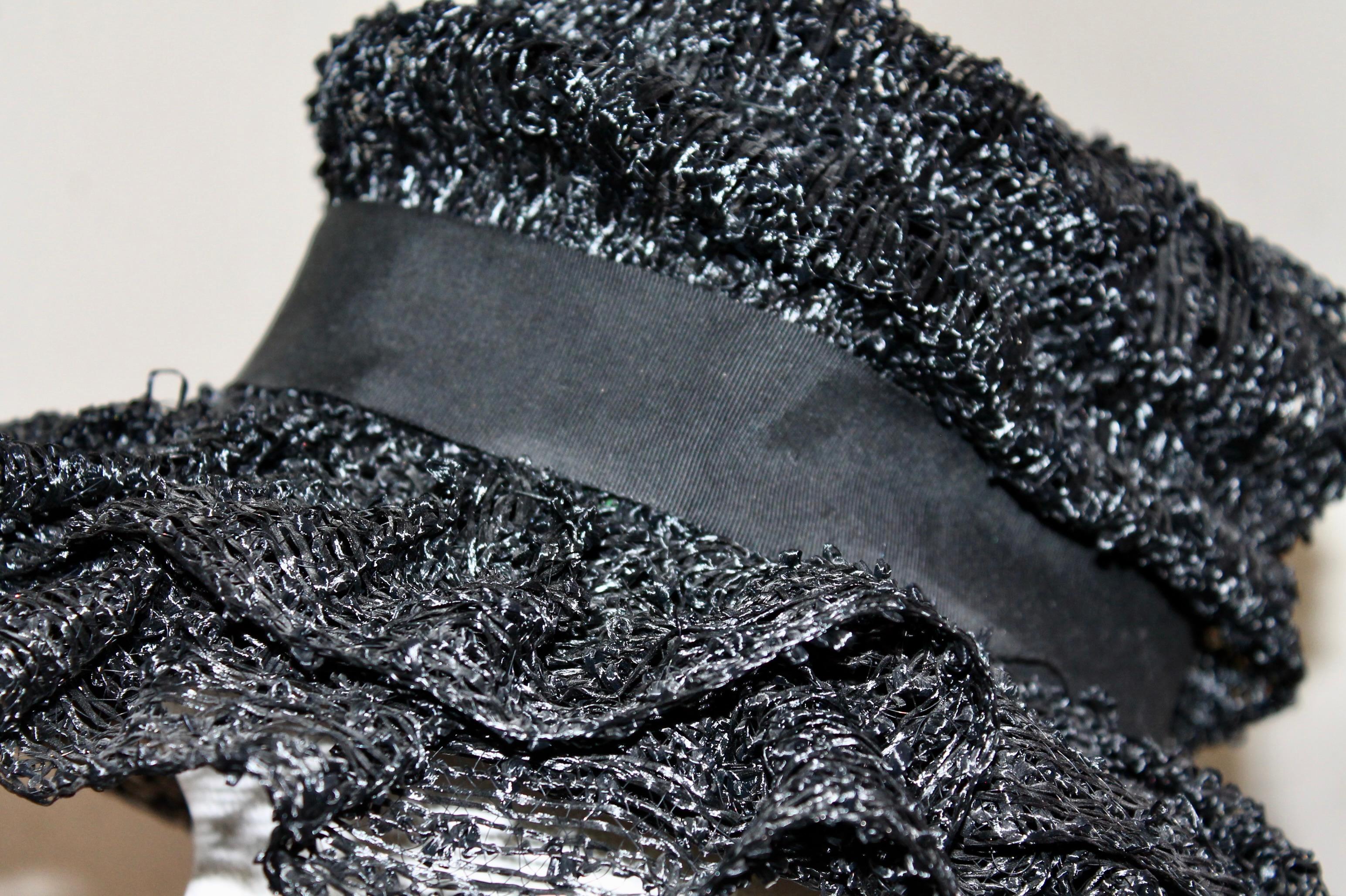 Schiaparelli Cappello Fedora Floppy in rafia nera con fiocco in vendita 1