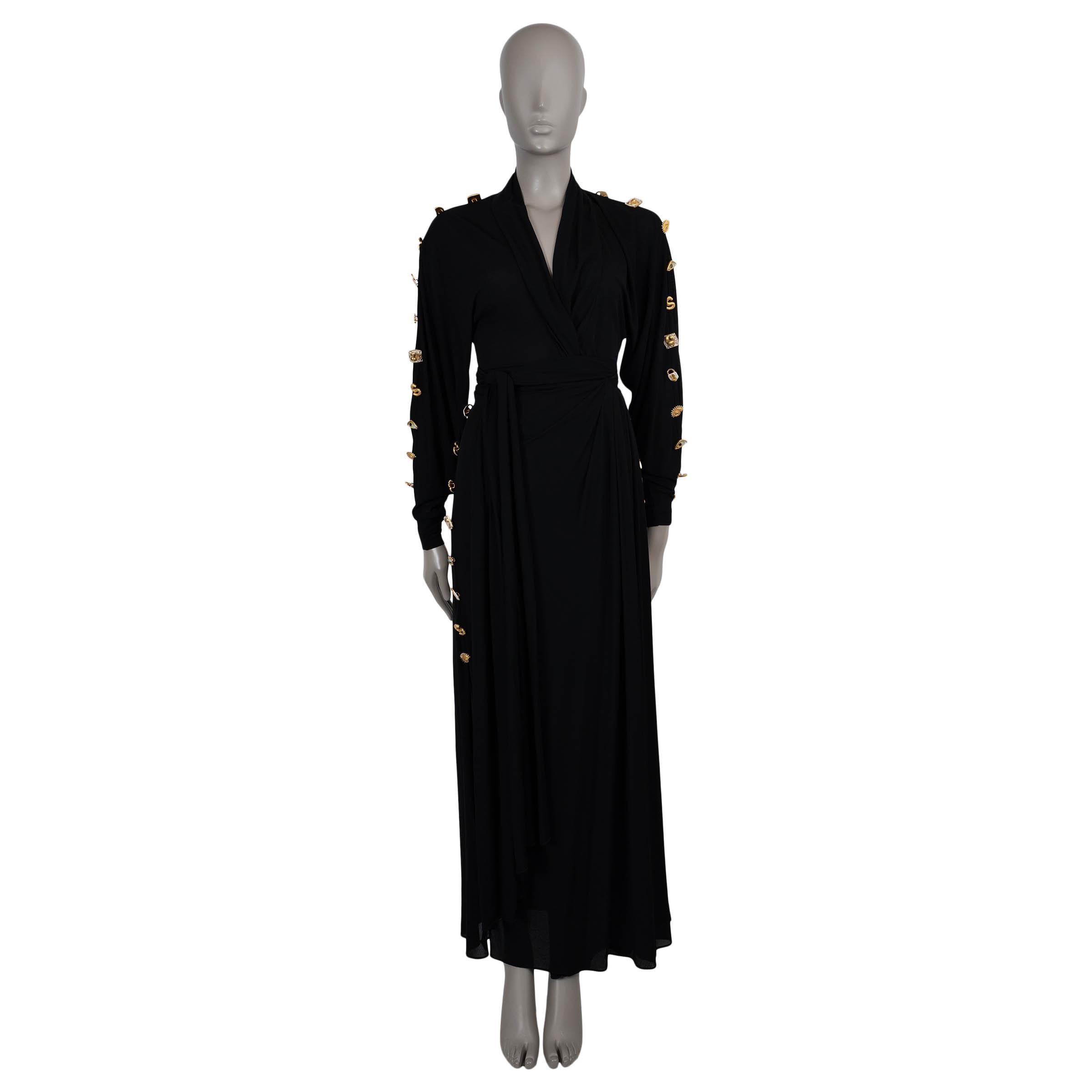 SCHIAPARELLI noir viscose 2023 BIJOUX BUTTON WRAP Robe 34 XS en vente