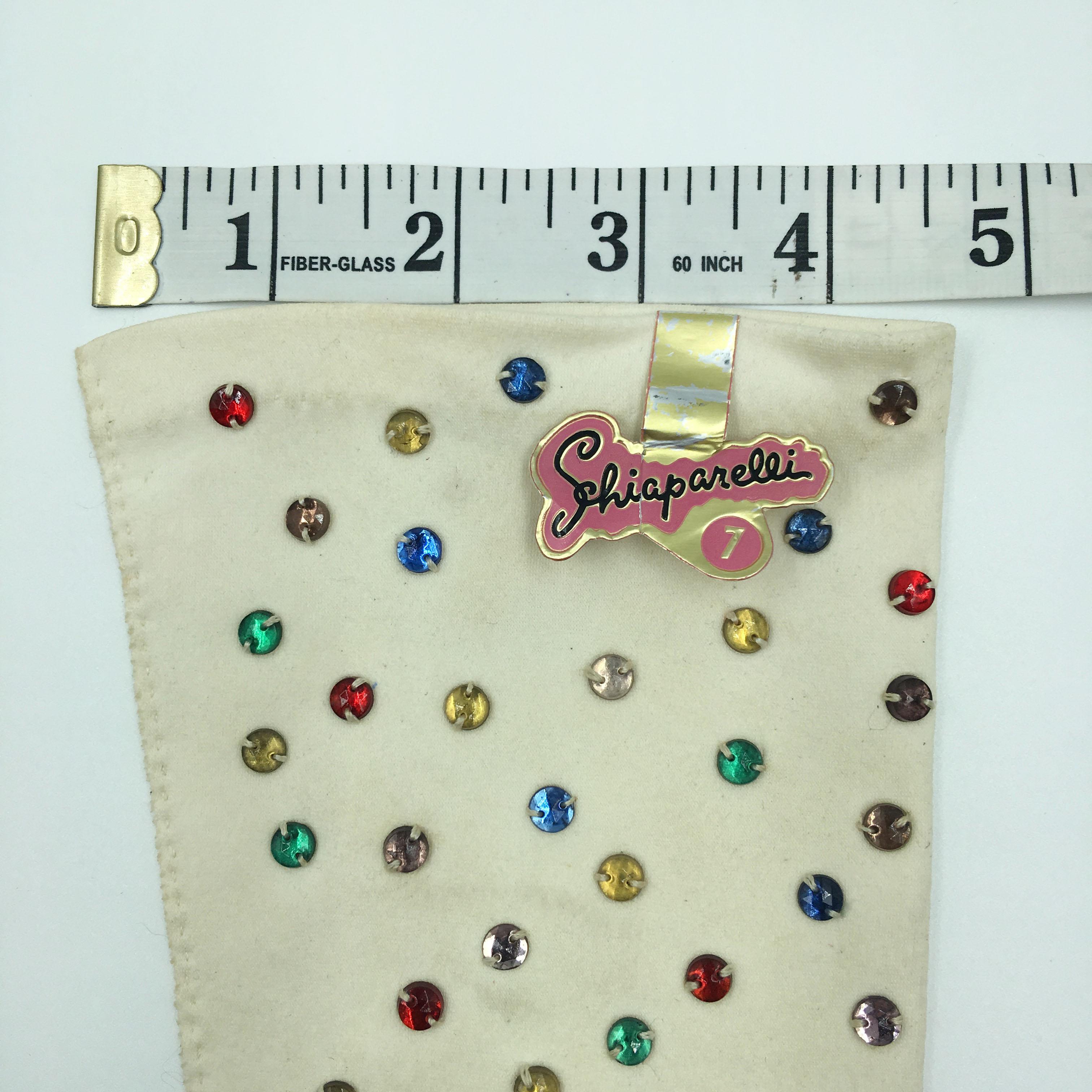 Schiaparelli by Fownes Cream Gloves w Hand Sewn Beaded Rhinestones Orignal tag 8