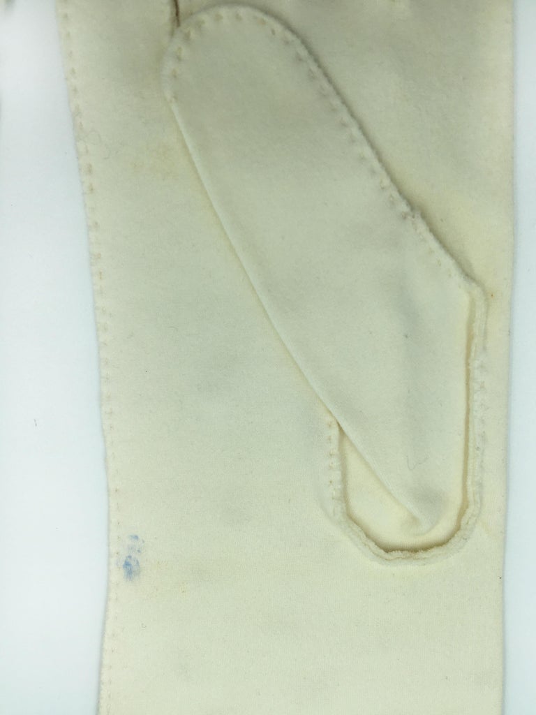 Schiaparelli by Fownes Cream Gloves w Hand Sewn Beaded Rhinestones ...