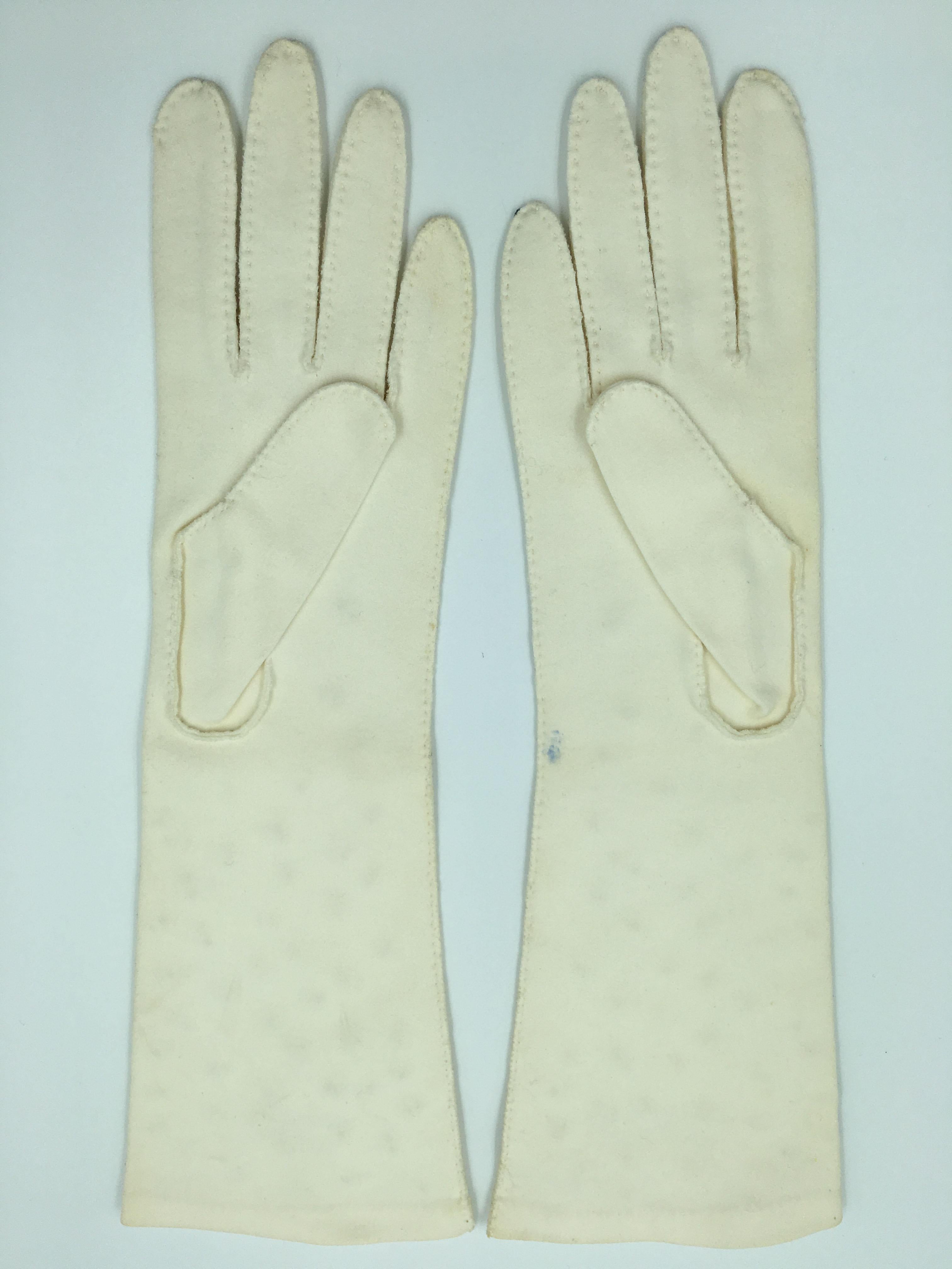 Women's or Men's Schiaparelli by Fownes Cream Gloves w Hand Sewn Beaded Rhinestones Orignal tag