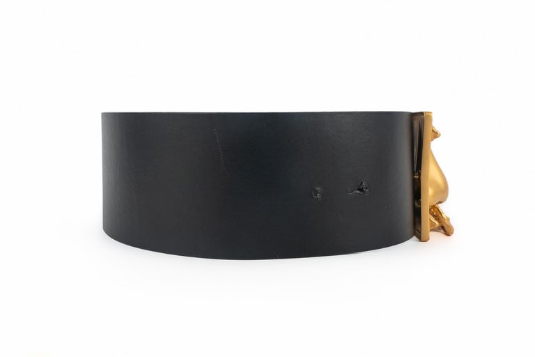 Schiaparelli Inspired Black Leather Belt with Sculpted Gold Buckle Schiaparelli Inspired Belts - Etsy main image 4