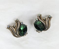 Schiaparelli Crystal and Aurora Wing Earclips