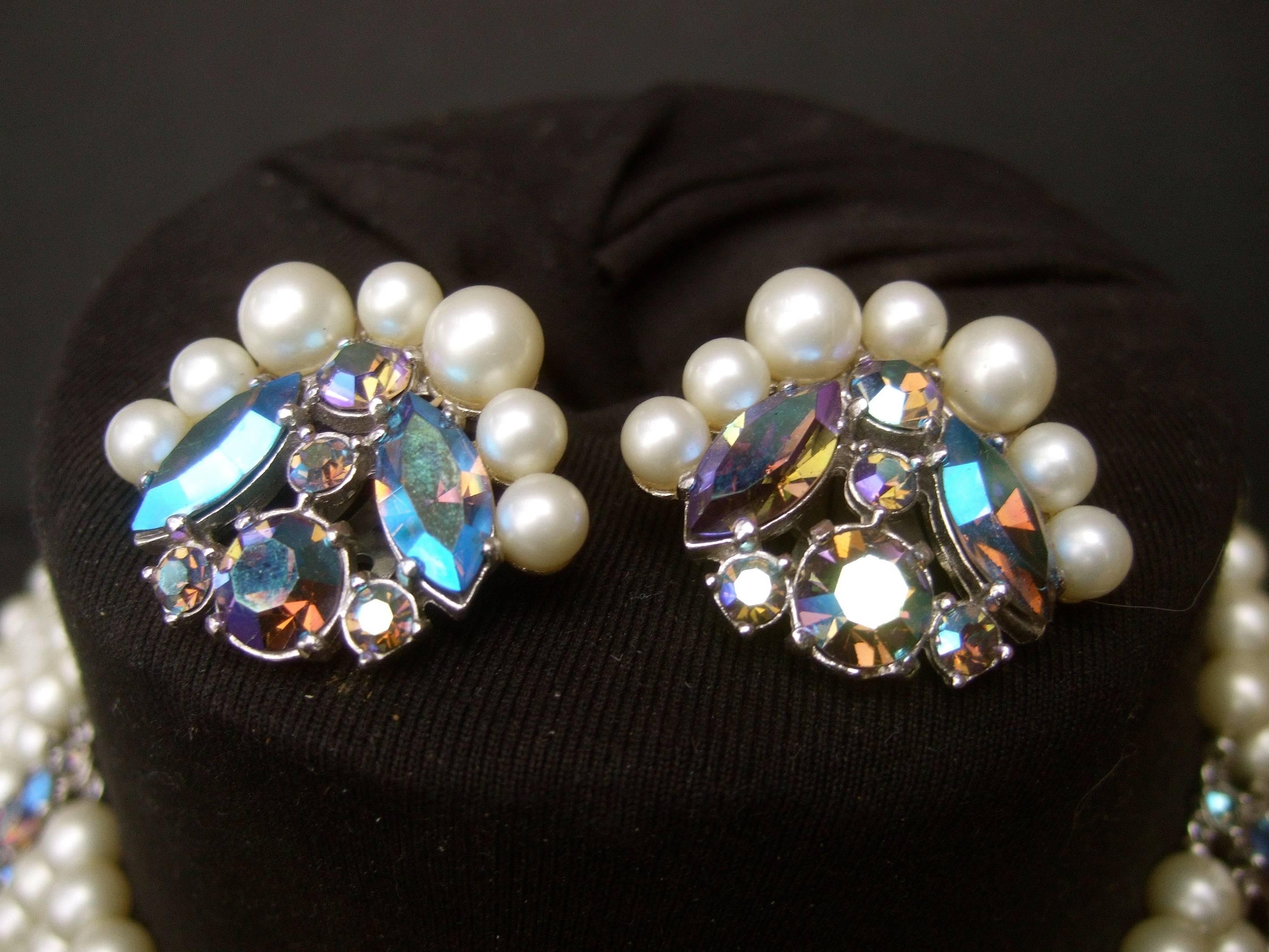 Schiaparelli Dramatic Multi Strand Faux Pearl Necklace & Earring Set c 1960 In Excellent Condition In University City, MO