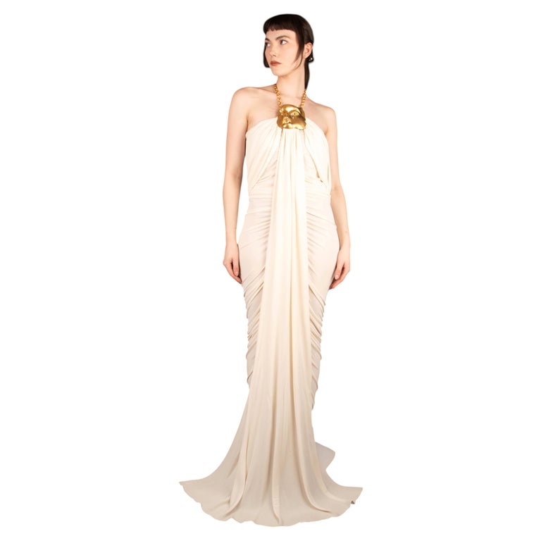 gold schiaparelli dress Schiaparelli Gold Chain Strap Textured Mini Dress White / M main image 0