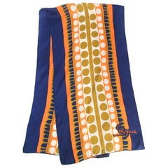 Schiaparelli Geometric Blue & Orange Print Scarf, 1960s