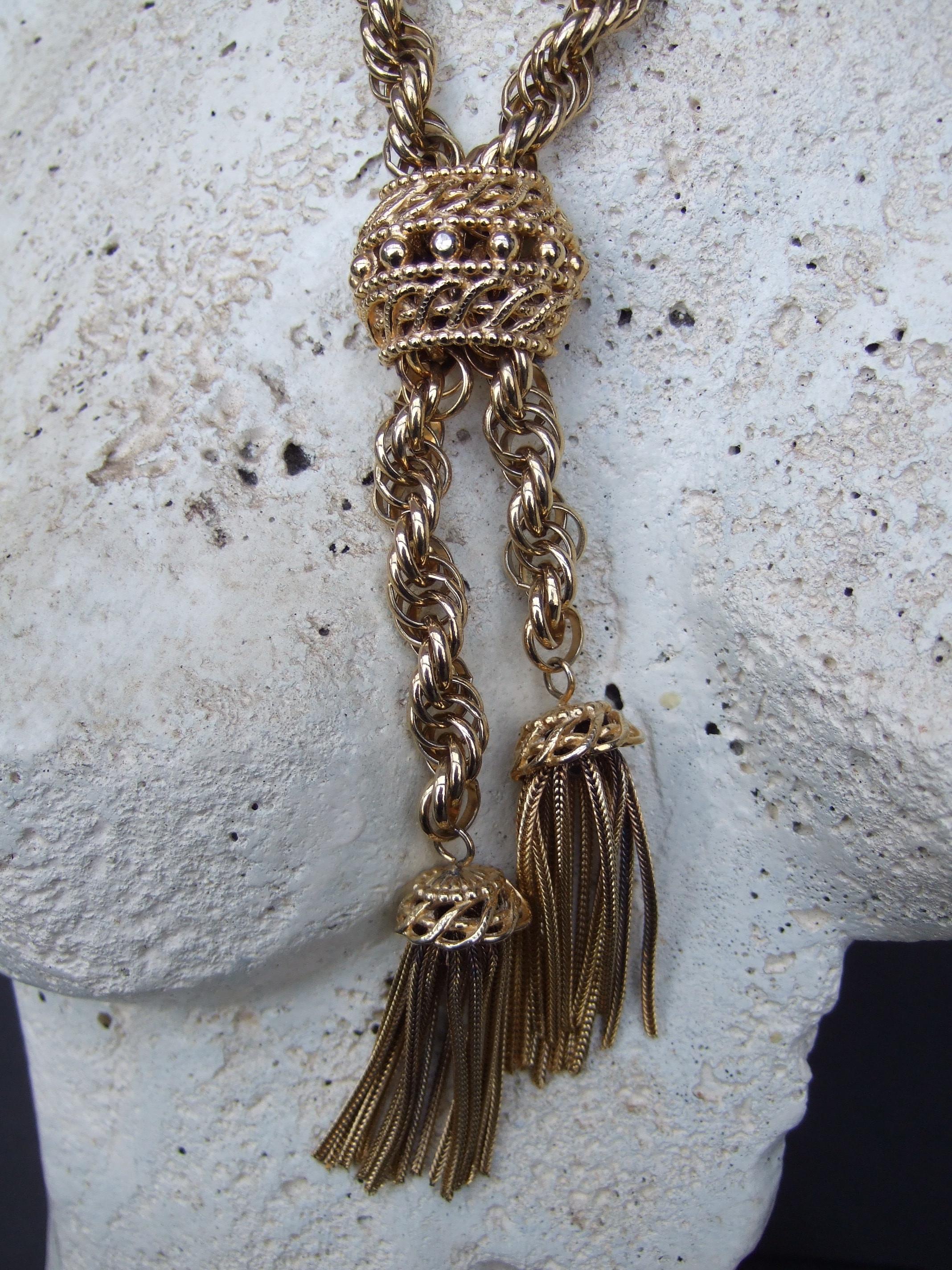 Schiaparelli Gilt Metal Fringe Tassel Choker Chain Necklace c 1960 In Good Condition In University City, MO