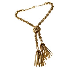 Schiaparelli Gilt Metal Fringe Tassel Choker Chain Necklace c 1960