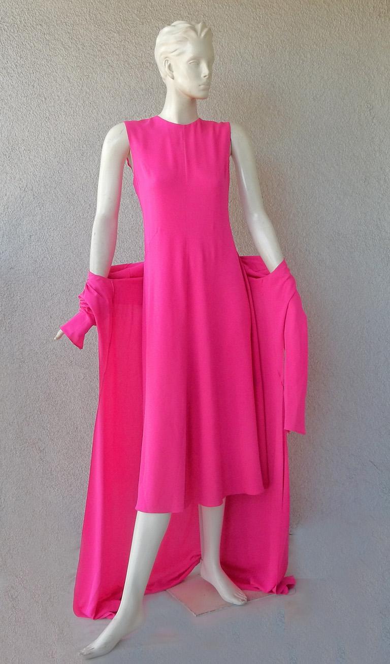 Schiaparelli Hot Pink Silk Dress & Coat Set Ensemble For Sale 1