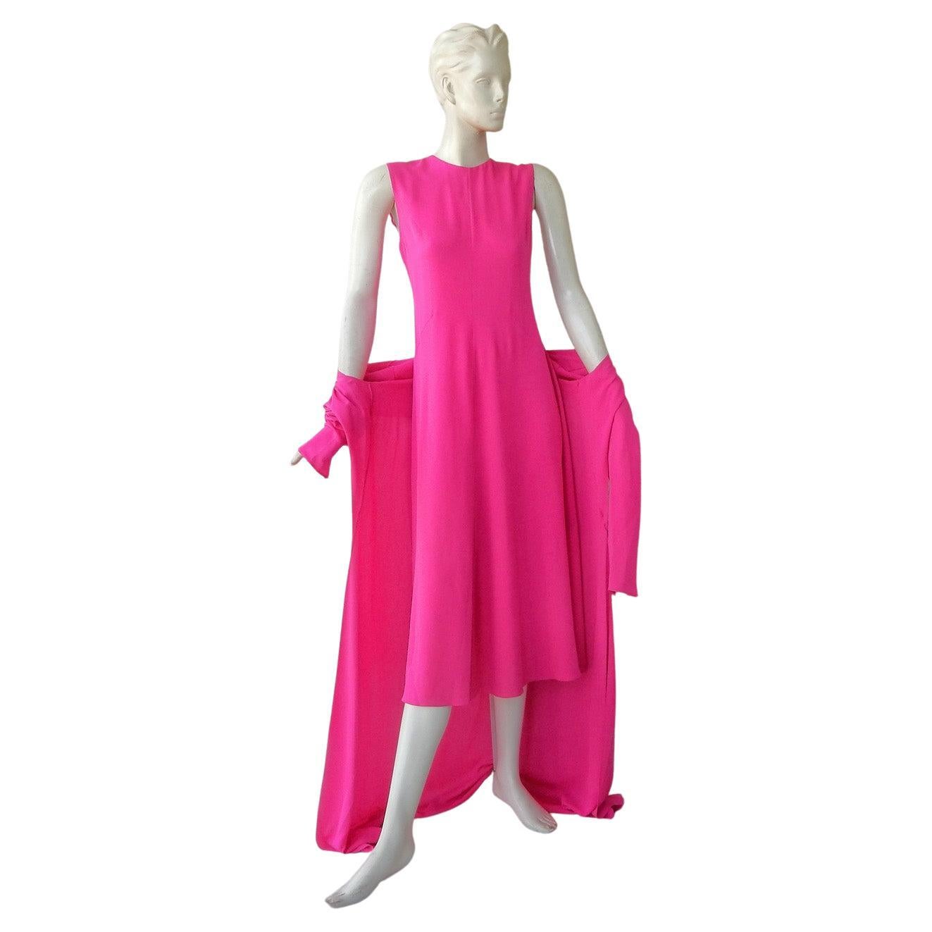 Schiaparelli Hot Pink Silk Dress & Coat Set Ensemble For Sale