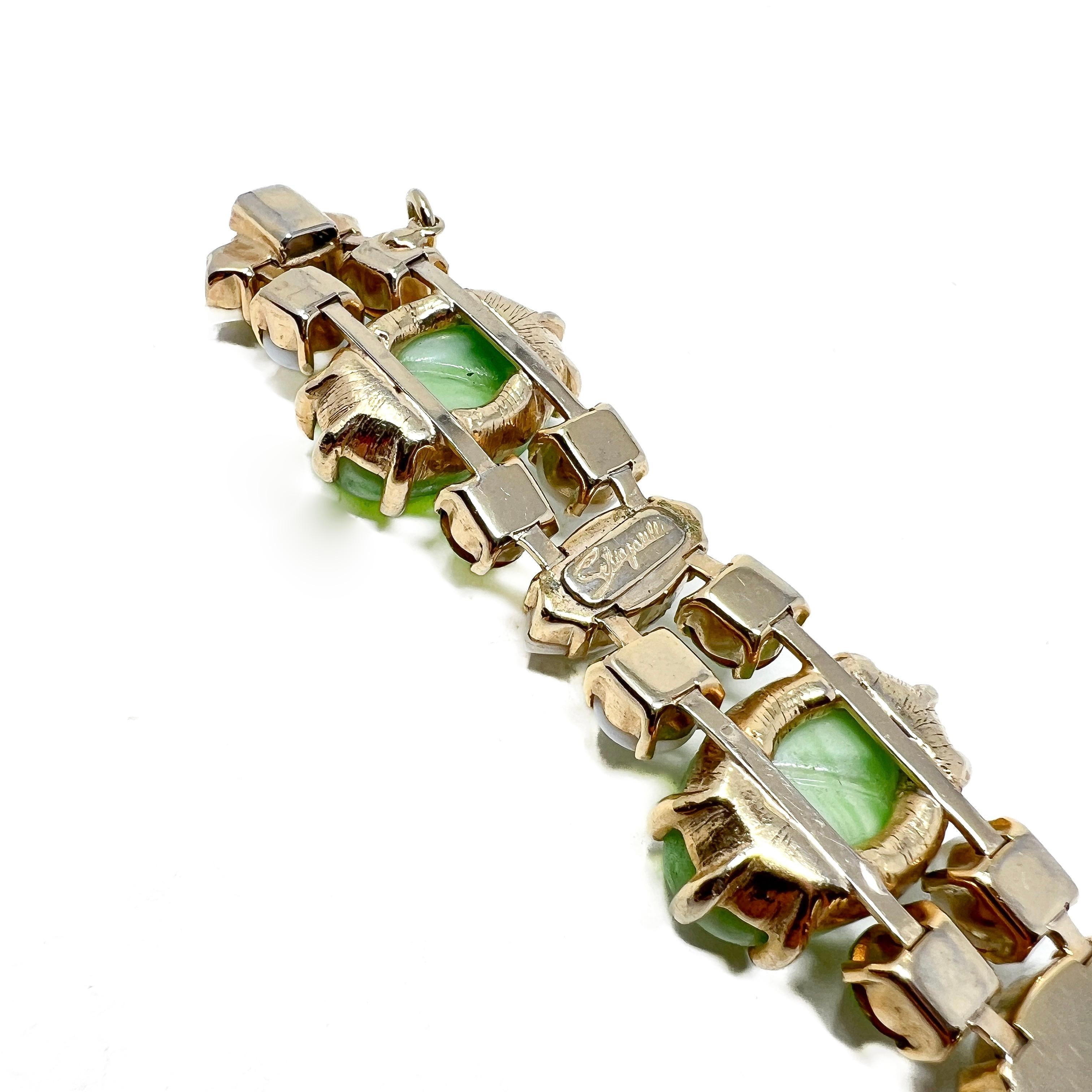 Schiaparelli Late 1950er Jahre Vintage-Armband aus Strass und grünem Glas mit Strass im Angebot 5