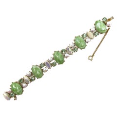 Schiaparelli Late 1950s Vintage Rhinestone and Green Glass Bracelet