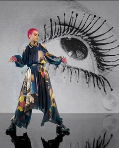 Schiaparelli "Man Ray" Cold Shoulder Handkerchief Hem Dress  Wearable Art