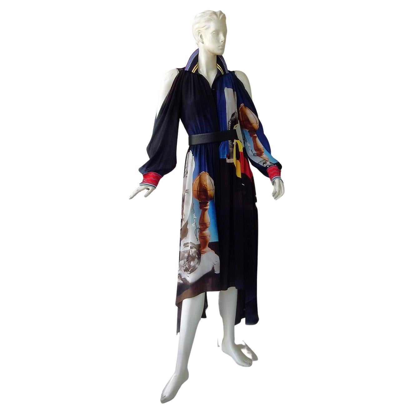 Schiaparelli "Man Ray" Cold Shoulder Handkerchief Hem Dress  Wearable Art For Sale