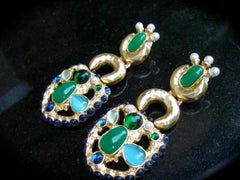 Schiaparelli Modern Gilt Metal Jeweled Articulated Statement Earrings 21st c