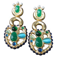 Schiaparelli Modern Gilt Metal Jeweled Articulated Statement Earrings 21st c