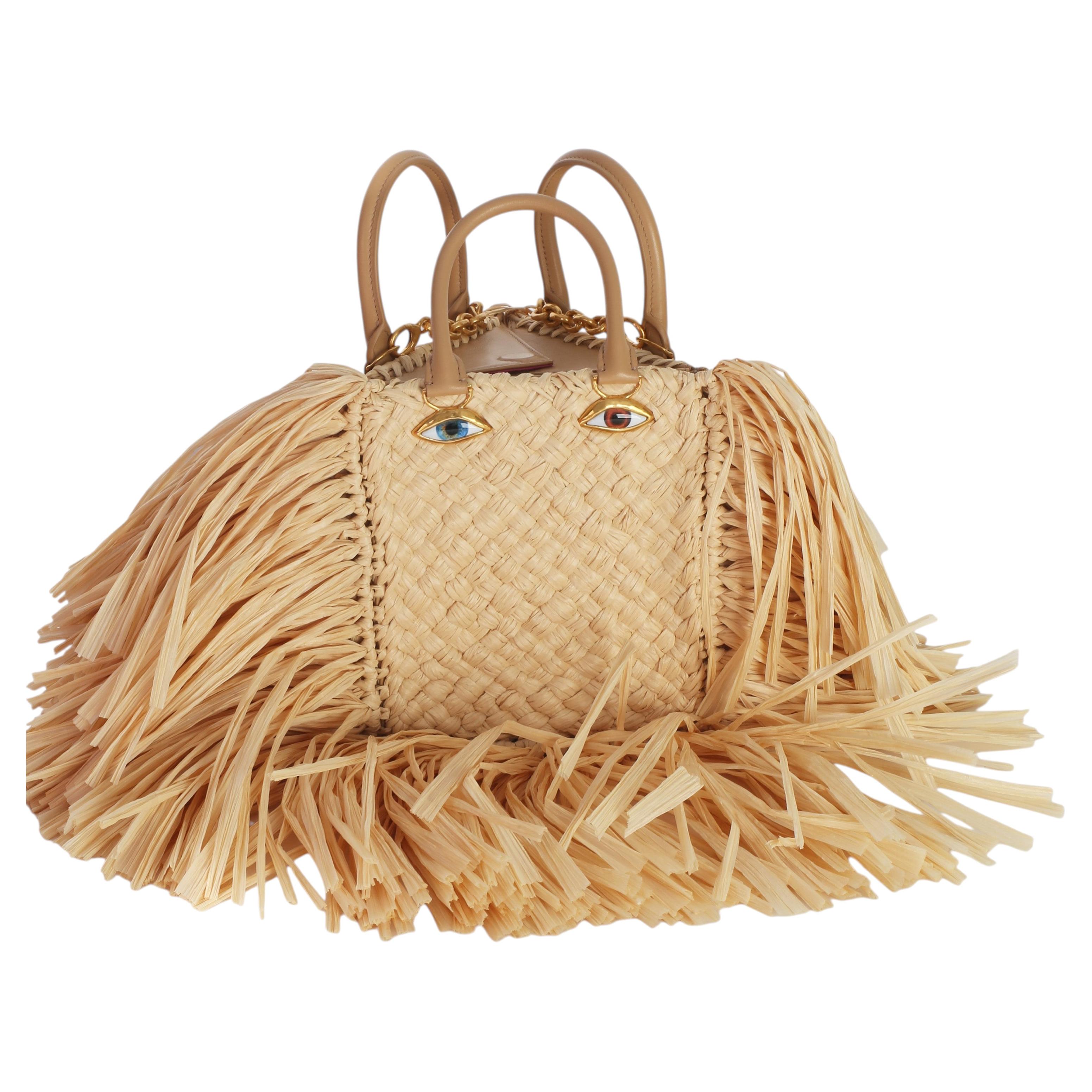 Schiaparelli Natural Raffia Triple Anatomy Jewelry Bag For Sale