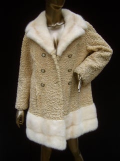 Schiaparelli Paris Rare Blonde Mink Trim Persian Lamb Coat circa 1960s