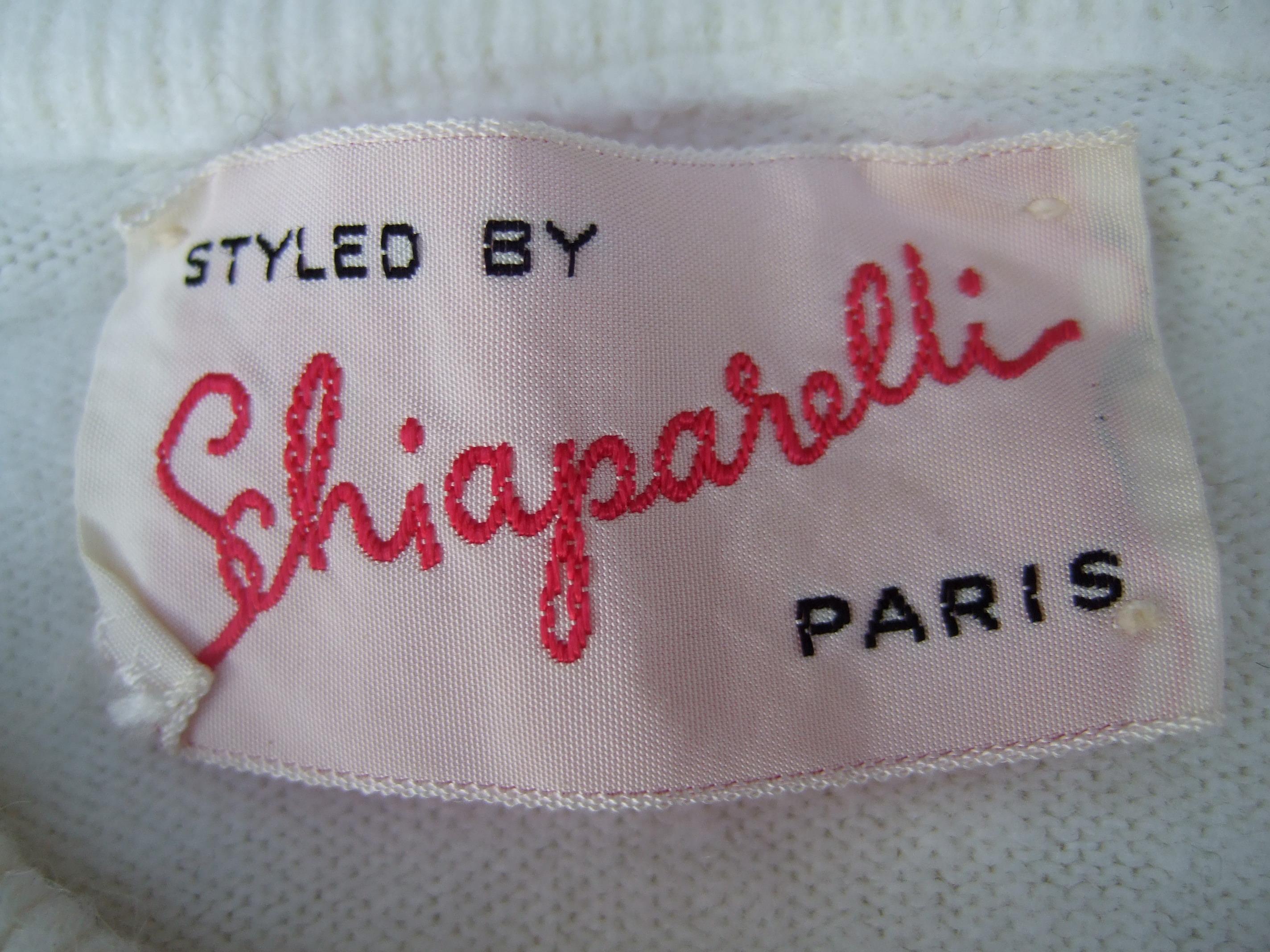 Schiaparelli Paris White Orlon Acrylic Golf Themed Cardigan Sweater c 1950s  5