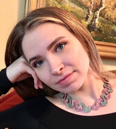 Schiaparelli Pink and Blue Rhinestone Necklace, Circa 1950s